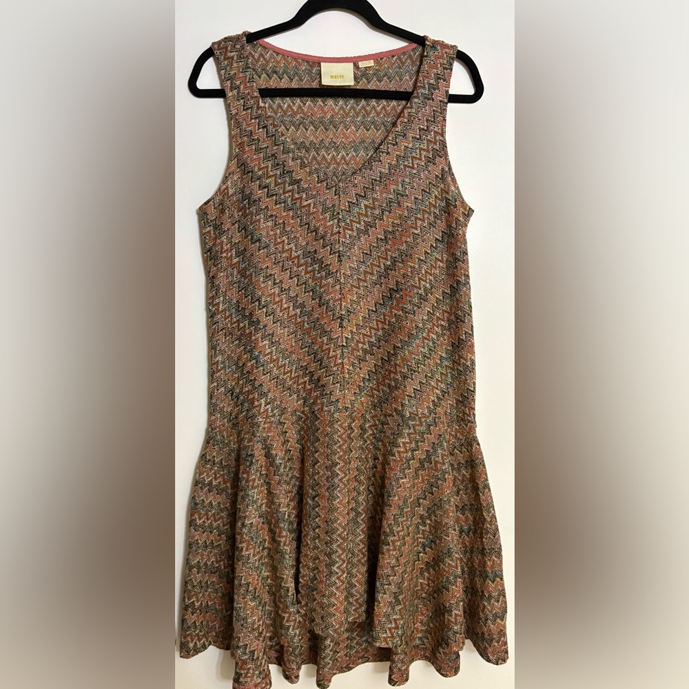 Vintage Maeve by Anthropology Multicolor Chevron Sleeveless Midi Dress